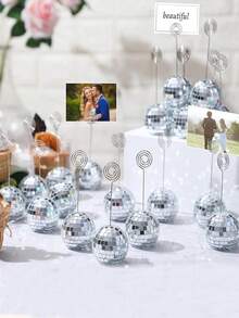 Bộ 2/4/6 giá đỡ thẻ, ảnh và số bàn hình quả cầu disco, giá đỡ màu bạc với dây xoắn, giá đỡ hình quả cầu disco dùng để trưng bày thực đơn, trong đám cưới, tiệc tùng và sinh nhật. - Hộp đựng danh thiếp + danh thiếp chủ đề vũ trường - Xem 4