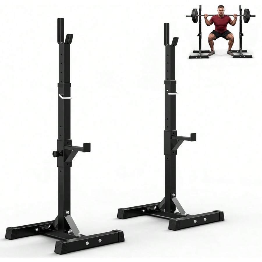 Adjustable Squat Rack Stands Pair Of Sturdy Steel Bench Press Rack, Barbell Rack, 40''-66'' 550lbs Max Load Portable Weight Lifting Dumbbell Racks Stands For Home Gym, Black - Other - View 1