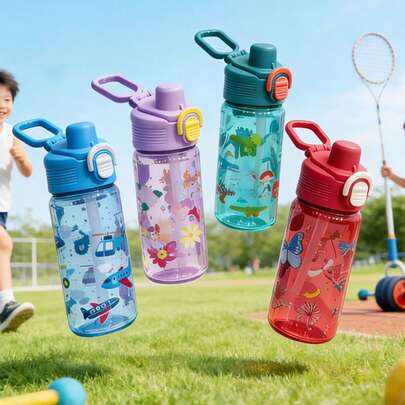 1 cốc nhựa hoạt hình 380ml có ống hút, bình nước di động và chống sốc, thiết kế hoạt hình dễ thương trong suốt - Thích hợp cho trẻ mẫu giáo và tiểu học, nhà trẻ, trường học, sử dụng ngoài trời.