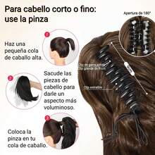 Cola de Caballo Postiza 35cm, Pelo Ondulado con Capas Naturales, Extensión de Cabello con Clip de y Cordón Integrado, Peinado Realista para Uso Diario (Castaño Oscuro) - Negro - Ver 7