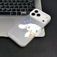 Ốp lưng điện thoại hình chú chó tai to ôm gấu nhỏ dễ thương của Sanrio dành cho iPhone 17, 17 Pro Max, 17 Air, 15, 16 Plus, 15 Pro, 16 Pro Max, 14 Plus, 14 Pro, 13 Pro Max, 12 PM, 11 Pro, chống sốc và bảo vệ. - trắng - Xem 1