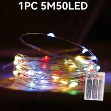 1条5米50LED/10米100LED串灯,电池供电,暖白/白/彩色,最适合花园/庭院/树木/房间装饰(不含电池) - 彩色 - 查看 24