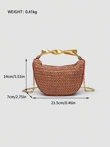 1个编织包，夏季新品，女士包包，金属手柄迷你斜挎拉链编织包，草编小包，休闲女士手提包，单肩包，斜挎包，非常适合夏季海滩度假，配有可拆卸肩带 - 橘色 - 查看 10