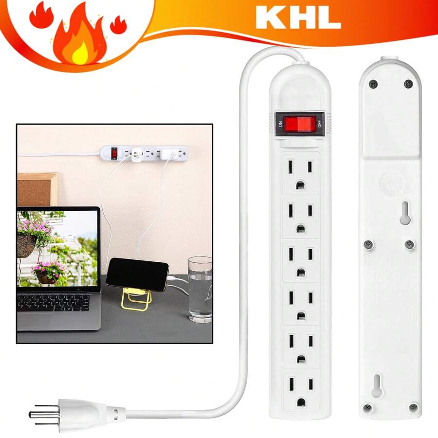 6-Outlet Power Strip, Wall-Mounted Power Strip, Desk Power Strip, Surge Protector Power Strip, For Home, Office, Garage, Workbench, Cables - 查看 1