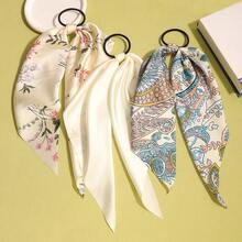3pcs Solid & Floral Print Pattern Triangular Scarf Hair Tie, Polyester Casual Bohemian Headdress - Multicolor - View 4