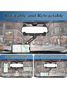 7th Gen Rearview Mirror Phone Mount, 180° Rotatable Car Mirror Phone Holder With Telescopic Arm, Upgraded 4-Slider Clamp Stable Clip For 4-7 Inch Phones, Adjustable Width Fits 98% Vehicles, One-Touch Release Hands-Free Driving Accessory - A - View 3