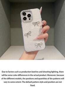 Luxury Shiny Rhinestone Camera Phone Case, For IPhone 16 15 14 13 12 11 Pro Max Plus, 3D Shiny Bow Soft Clear Back Cover, Waterproof Shockproof Drop-Proof Scratch-Resistant - White - View 4