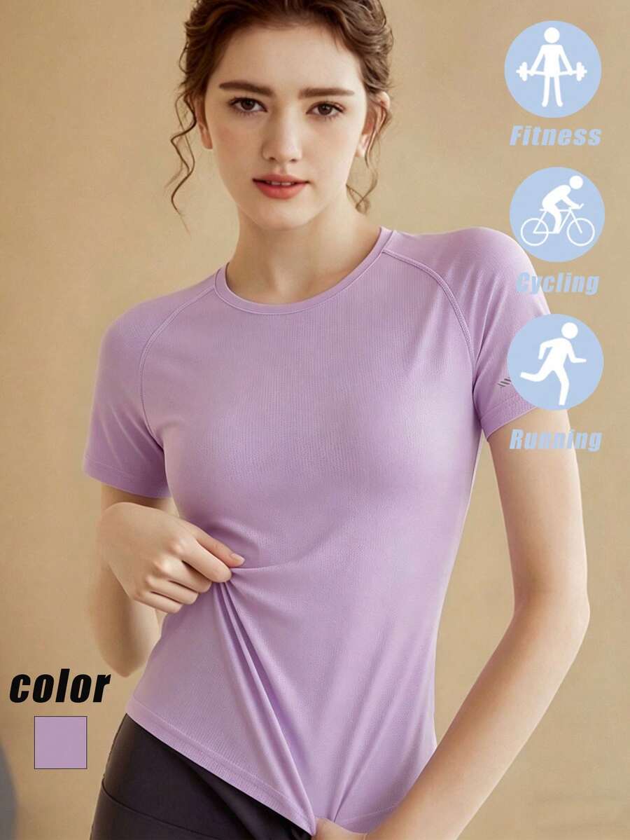 Áo thun nữ tay ngắn mùa hè kiểu dáng thường ngày, thoải mái, in chữ, chất liệu thể thao, thiết kế vai độc quyền, phong cách đường phố sang trọng, dáng rộng. - Màu tím - Xem 1