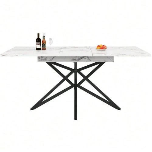 Extendable Dining Table 120 (160) - White - View 1
