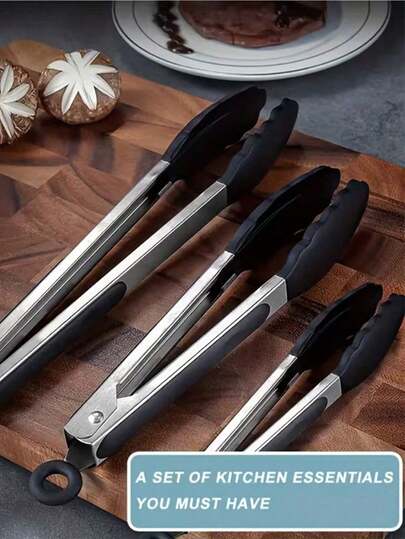 3pcs Kitchen Tongs Set, Mini Cooking Tools Suitable For Salad, Grilling, Frying, Camping, Great For Christmas, Halloween, Outdoor BBQ, Camping, Home Kitchen And Holiday Gifts