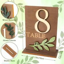 1-10 Elegant Wooden Wedding Table Number Plates With Stands, Decorated With Eucalyptus Leaves, Suitable For Wedding Receptions, Centerpieces, Events And Parties - One Size Fits All - View 3