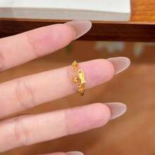 女士可爱18K镀金趣味小金鱼链球开口戒指 - 金色 - 查看 4