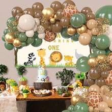 Juego de 97 piezas de guirnalda de globos con temática de parque de vida silvestre de la selva, globos verdes, café y con estampado animal. Globos de papel de aluminio y lentejuelas para fiestas de cumpleaños con temática de jirafa, decoraciones de baby shower, ceremonias de graduación y decoraciones de fiestas de baile - juego de globos - Ver 2