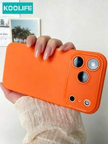 1 pieza Funda de teléfono suave de TPU de color naranja mate sólido Koolife, con gran diseño de recorte de cámara, protección anti-golpes, accesorio de moda diario, compatible con Apple 17/17 Pro/17 Pro Max - Naranja - Ver 5