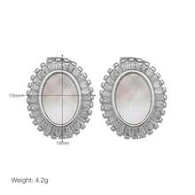 1 Đôi bông tai đính đá CZ hình bầu dục, mạ vàng 18K, làm từ vỏ sò, kiểu dáng thanh lịch, hình Đức Mẹ Đồng Trinh, thích hợp làm quà tặng cho phụ nữ. - hình bầu dục - Xem 8