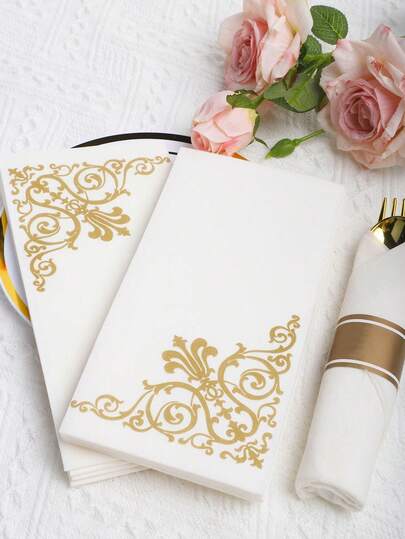 50pcs Elegant Luxury Disposable Napkins, Suitable For Western Restaurants, Homes, Kitchens, Hotels, Weddings, Valentine's Day, Birthdays, Dining Table Decor, Parties, Wedding Supplies