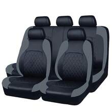 9pcs Fashionable Diamond Quilted Leather Car Seat Covers, Universal 5-Seat Full Set, Suitable For All Seasons - Leather - View 2