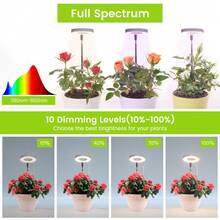 Paquete de 2 luces LED de espectro completo para plantas de interior - 9 modos regulables - temporizador automático - altura ajustable - 3 espectros opcionales - 10 niveles de brillo - ideal para plantas pequeñas - tubo flexible - Ver 8