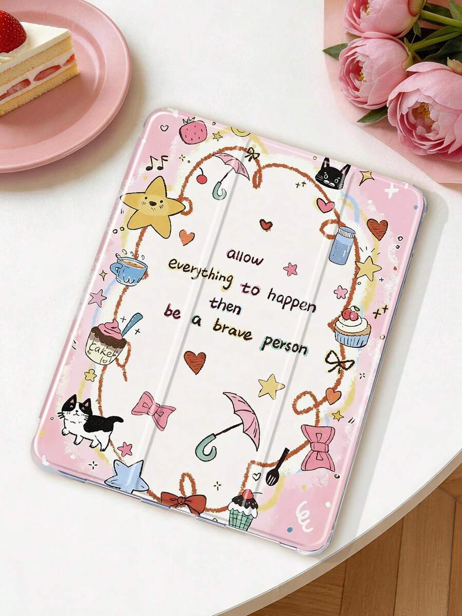 1 件卡通奶牛、星星和字母彩绘平板电脑保护套，兼容 iPad Mini 4/5/6/7、Air、9.7/10.2/10.5、Air 4/5、Pro 11（第十代）、Air（第八代）、Galaxy Tab A8 10.5 英寸（2022 款），带笔槽、三折支架、TPU 软边、磁吸式睡眠/唤醒功能，简约/创意/趣味/个性化设计 - 彩色 - 查看 1