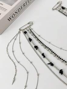 朋克风链条流苏胸针套装 - 锁/心/星形吊坠，牛仔/工装风格独特胸针，送给女友/闺蜜的理想生日礼物 - 彩色 - 查看 5