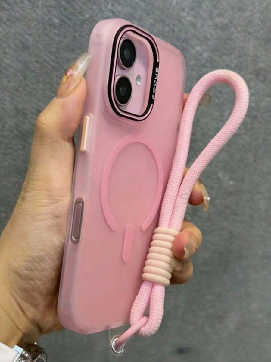 Luxury Matte Magnetic Wireless Charging Wristband Phone Case, Compatible With IPhone 17 Pro Max, 17 Pro, 17, 16, 15, 14, 13, 12 Pro Max, And 11, Cute Transl - Pink - View 1