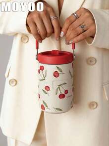 1pc 1200ml Stainless Steel Double Wall Vacuum Insulated Cherry Blossom Water Bottle, Large Capacity Travel Mug, Coffee Cup, Tumbler, Suitable For Travel, Home, Gym, Outdoor, School, Office, Birthday Gift, Back To School Gift, Holiday Gift, Gift For Family, Gift For Friends - Multicolor - View 6