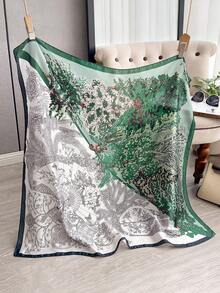 1 chiếc khăn vuông 90cm in họa tiết thực vật thanh lịch dành cho nữ, thích hợp cho những buổi đi chơi thường ngày và thời trang, có thể dùng làm khăn quàng cổ, băng đô, khăn trùm đầu, khăn choàng chắn gió và chống nắng ngoài trời để làm nổi bật trang phục, vật dụng cần thiết khi đi du lịch, khăn tắm biển. - xanh trắng - Xem 3