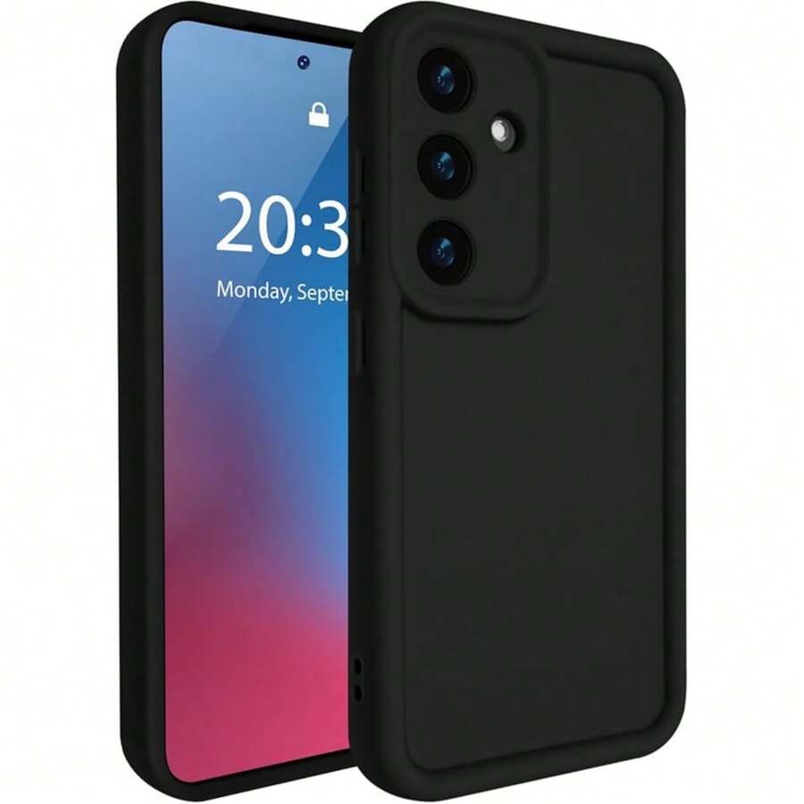 适用于三星 Galaxy A17 A07 A56 A26 A36 A16 A06 A05 A15 A25 A35 A55 A04 A12 A13 A14 A50 A52 A54 S26 Ultra S25 FE S24 S23 S22 S21 S20 Plus 的软 TPU 手机保护壳,防摔防震,纯色硅胶手机壳 - 黑色 - 查看 1