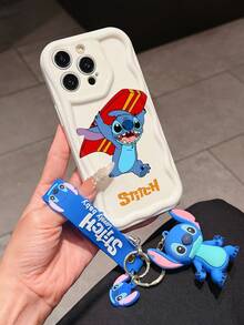 Disney Has Authorized, Phone Case - Chain Set, The Stitch Lilo & Stitch Phone Case Plus A Silicone 3D Or Fluffy Style Stitch Bracelet With Metallic Ring Removable Bracelet, Stitch And Angel Pattern, Compatible With Iphone 17/16/15/14/13/12/11/XS/XR/X Plus Pro Max, Wavy Design Phone Case For Girl, A Stylish Cartoon Summer Phone Case, The Perfect Gift Choice, Phone Protection, Durable Phone Cover, Great Gift For Friends And Family - Màu trắng kiểu A - Xem 2