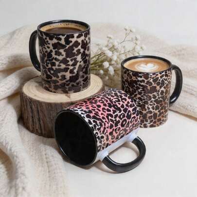 1pc 11oz Gradient Leopard Print Ceramic Coffee Mug, Multicolor Animal Pattern Drinkware For Home Office, Perfect Gift For Coffee Lovers,Stylish Drinkware For Hot/Cold Drinks, Daily Use & Gifting