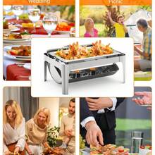 Juego profesional de bandejas rectangulares con tapa enrollable para buffet – Calentador de alimentos de acero inoxidable de tamaño completo con ventana de vidrio, ideal para catering, bodas, banquetes y eventos – Plateado - color natural - Ver 3