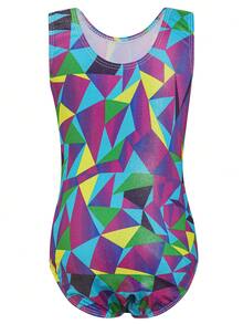 Young Girl Gymnastics Leotard, One-Piece Tight Jumpsuit For Training - Purple - View 3
