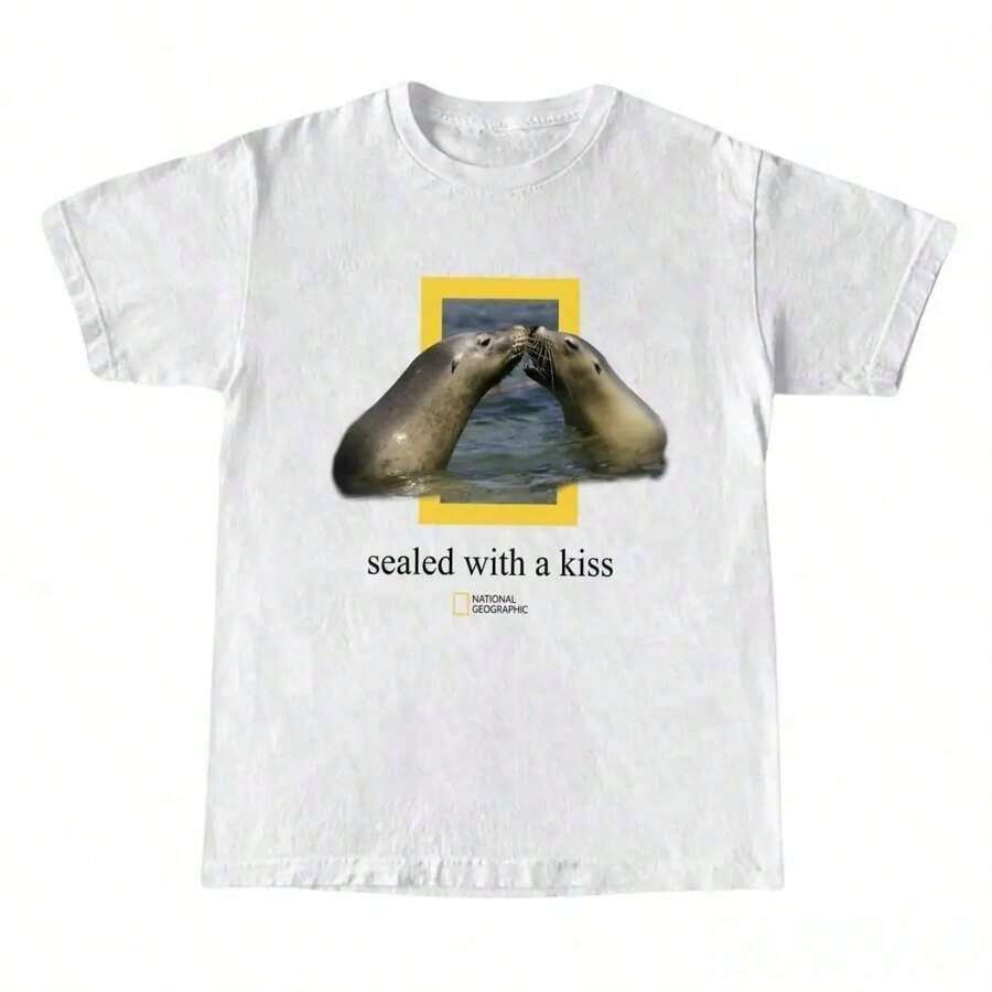 National Geographic "Go With The Flow" Unisex T-Shirt, Summer Outings Gift, Y2k 90s Vintage All-Match Tee - 白色1 - 查看 1