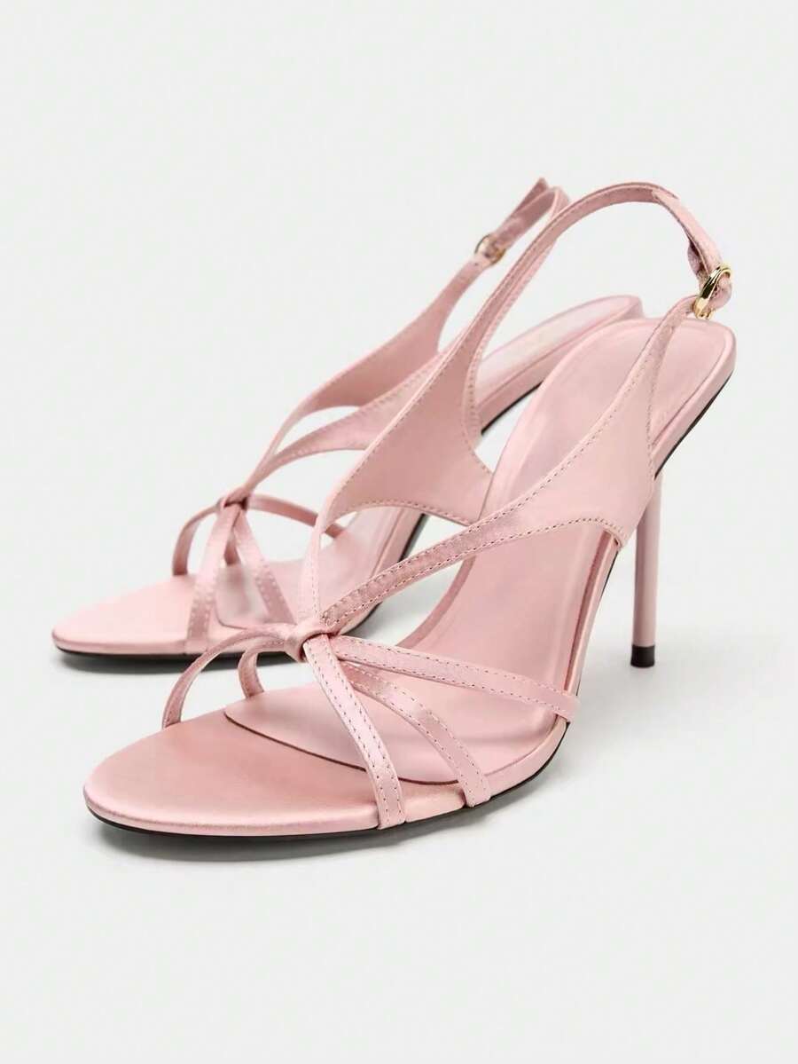 2026 Spring/Summer New Women's Shoes, Toe-Strap High Heel Square Toe Leather Sandals - Pink - View 1