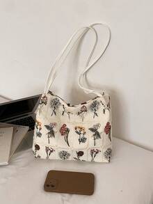 刺绣花卉图案休闲度假水桶包、手提包、单肩包 - 米色 - 查看 9