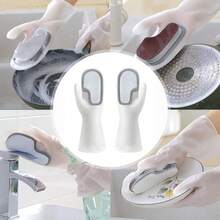 1pc Multi-Functional Magic Brush, Household Dishwashing Gloves, Plastic Latex Waterproof, Ideal Helper For Kitchen Cleaning, Laundry And Dishwashing - Multicolor - View 3