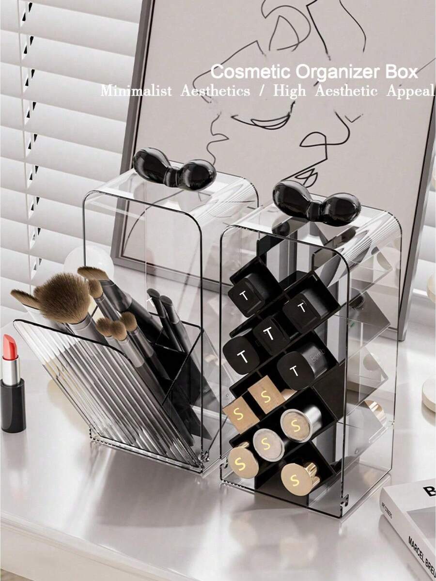 Hộp đựng cọ trang điểm bằng acrylic trong suốt mới, hộp đựng son môi, hộp đựng mỹ phẩm, hộp đựng đồ trang điểm để bàn, hộp đựng cọ đa chức năng, thích hợp cho gia đình, phòng tắm, phòng ngủ và bàn trang điểm. - Nhiều kiểu dáng - Xem 1