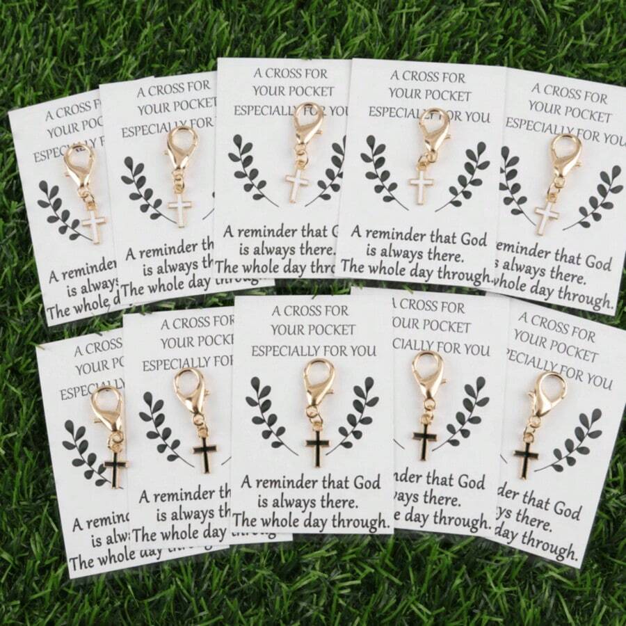1/5/10pcs Inspirational Cross Keychain Party Gift Set, Creative Keychain Set, Including Inspirational Card, Black And White Cross Keychain, Gift For Friends, Graduation Season Gift, Theme Party Gift, Birthday Gift, Holiday Party Gift, Wedding Gift, Bag Hanging Creative Keychain - Keychain Set - View 1