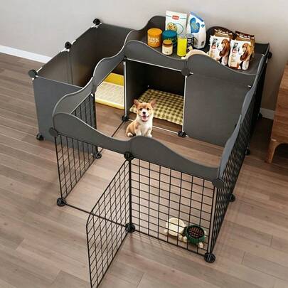 1 Bộ tự lắp ráp chuồng chó kèm khu vực chứa đồ, nhà trong nhà cho chó, hàng rào cho thú cưng có thể tháo rời và lắp ráp.