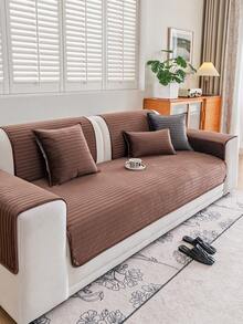 1 tấm bọc ghế sofa siêu âm màu trơn, thiết kế sọc 3D, chần bông jacquard, ấm áp và mềm mại, thân thiện với thú cưng, chống bẩn và trầy xước, phù hợp cho mọi mùa, dùng được cho ghế sofa 1/2/3/4 chỗ ngồi. - màu nâu - Xem 5