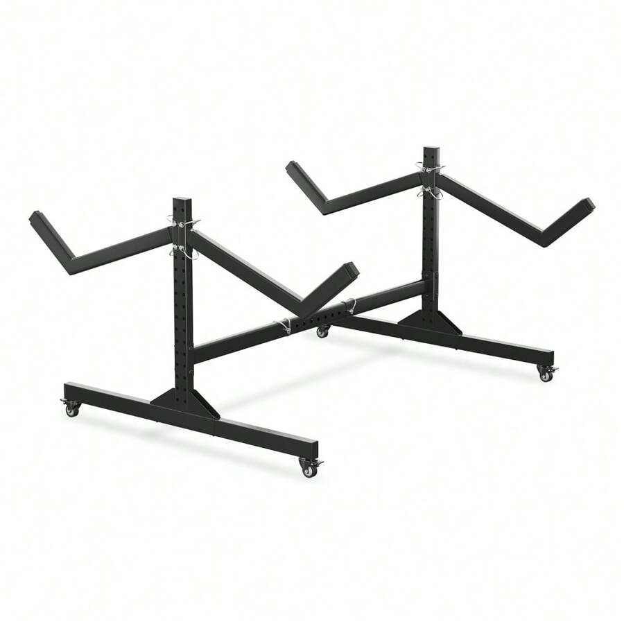 Estante de almacenamiento para kayaks de acero independiente y resistente – Ancho ajustable, ruedas con bloqueo, correas colgantes – Soporte ahorrador de espacio para 2-6 kayaks, canoas, tablas de remo – Para uso en exteriores y garaje - Doble cara, una sola capa - Ver 1