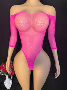 1pc Women's Sexy Jumpsuit, Women's Lingerie, Valentine's Day, Sexy Underwear, Outdoor Jumpsuit, Women's Sexy Swimsuit Bikini Lingerie - Hot Pink - View 1