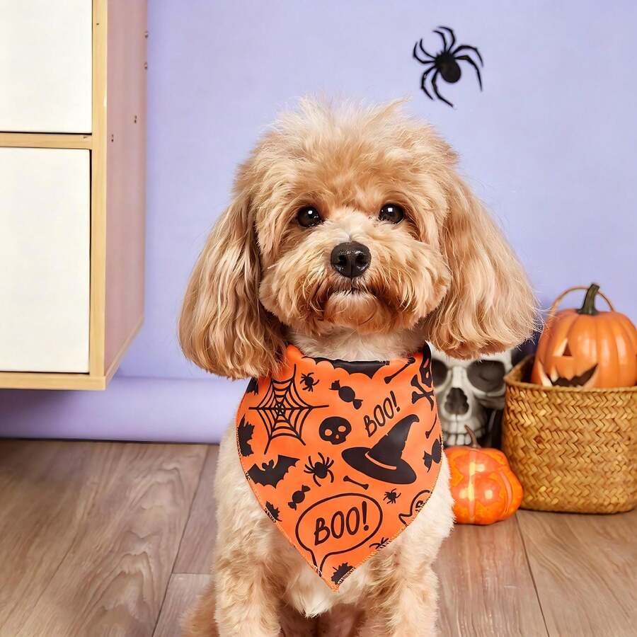 1 Máy Tính Halloween Thú Cưng Mạng Nhện In Hình Đầu Lâu Yếm, Thích Hợp Cho Chó Mèo, Lễ Hội Halloween Quà Tặng Và Trang Phục Phụ Kiện - trái cam - Xem 1