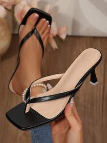 Women's Low Heeled Sandals, Square Toe, Kitten Heel Style, Flip-Flops, Casual Summer Sandals, For Evening Parties, Weddings. - 黑色 - 查看 6