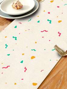 1pc Birthday Pattern Printed Table Runner, 4pcs Birthday Celebration Printed Placemats, Suitable For Festivals, Parties, Birthdays, Dinners, Kitchen & Dining Room Table Decor, Applicable For All Seasons Home Decor - Multicolor - View 10