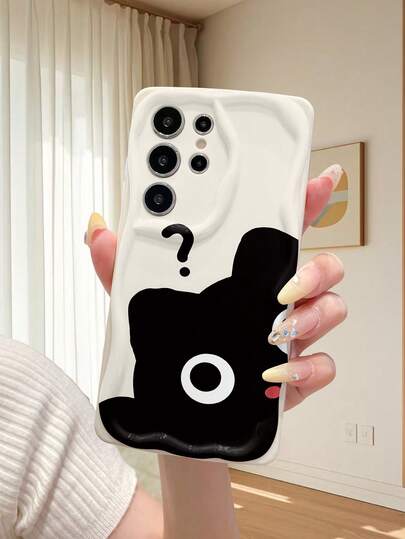 可爱问号黑猫图案 TPU 材质 白色奶油纹理 全包防震防滑保护手机壳 兼容 、荣耀等