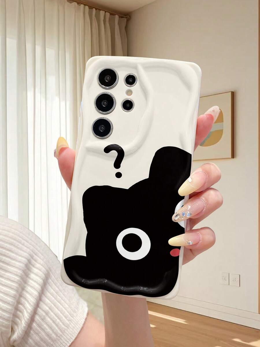 可爱问号黑猫图案 TPU 材质 白色奶油纹理 全包防震防滑保护手机壳 兼容 、荣耀等 - 米色 - 查看 1