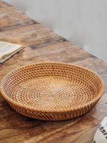 Handwoven Fruit Basket Rattan Tray, Japanese Style Bread Basket, Steamed Bun Basket, Storage Basket, Bamboo Woven Living Room Home Decor Tray - Brown - View 9