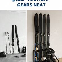 Estante de almacenamiento de esquís de acero para 4 pares – Organizador independiente de alta resistencia para esquís, tablas de snowboard, botas, bastones, cascos y gafas – Soporte multipropósito para equipo en garaje, sótano, vestíbulo o casa - negro - Ver 5