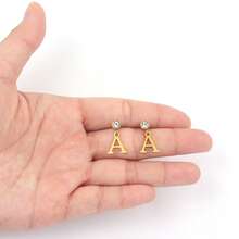 1Pair Fashion Stainless Steel Initial Pendant Drop Earrings For Women - Yellow Gold - View 3